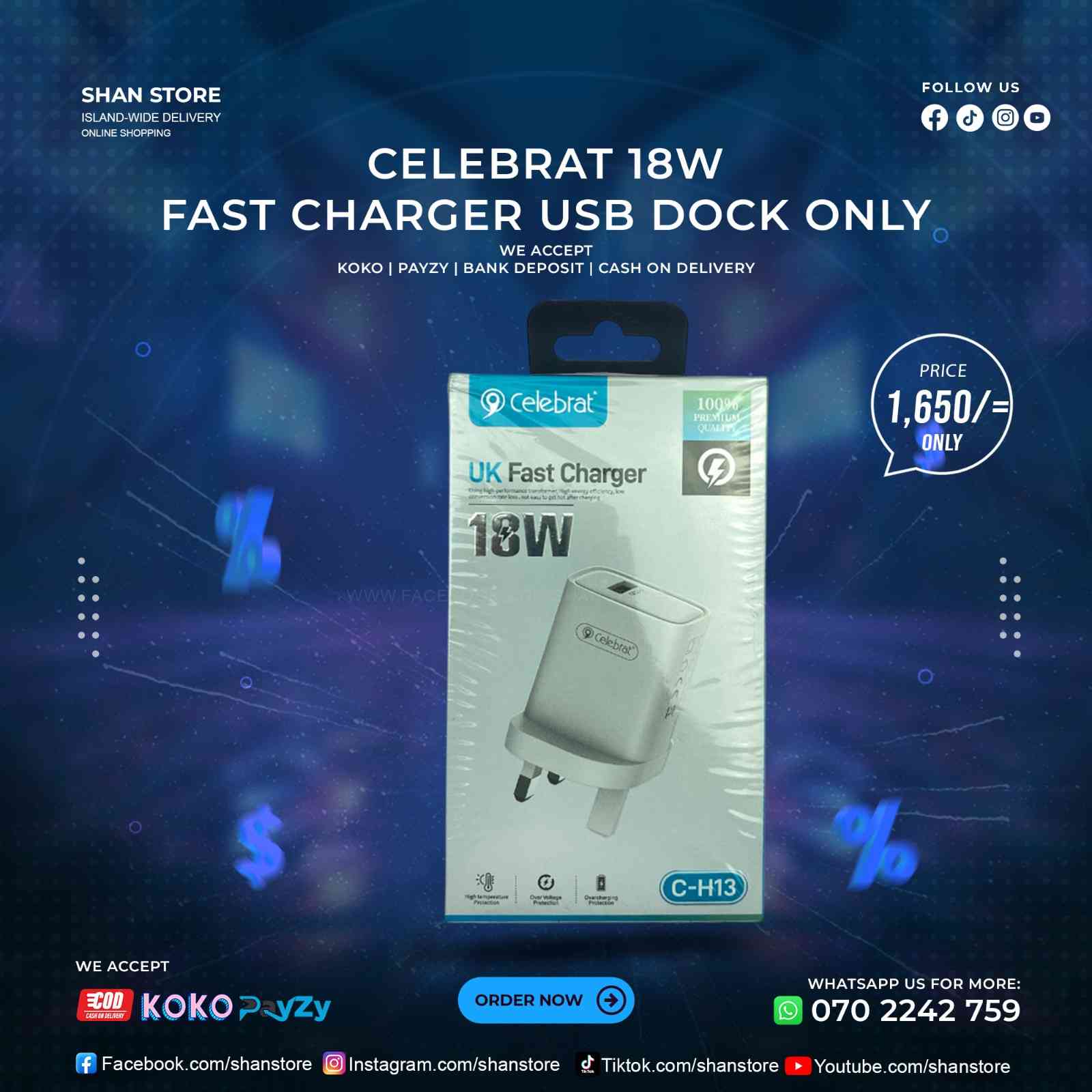 18W Fast Charger USB DOC Celebrat