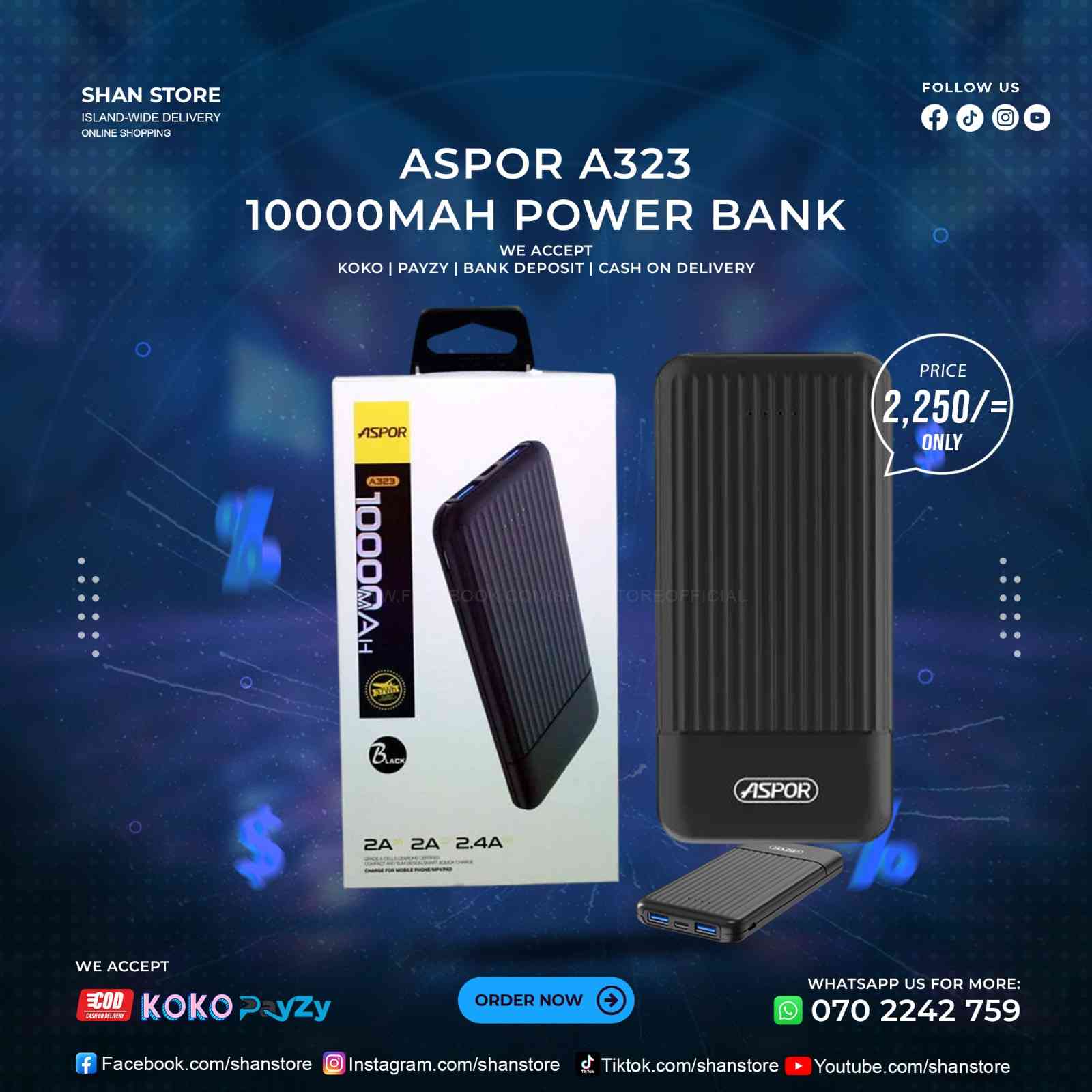 Aspor A323 10000mAh Power Bank Shan Store