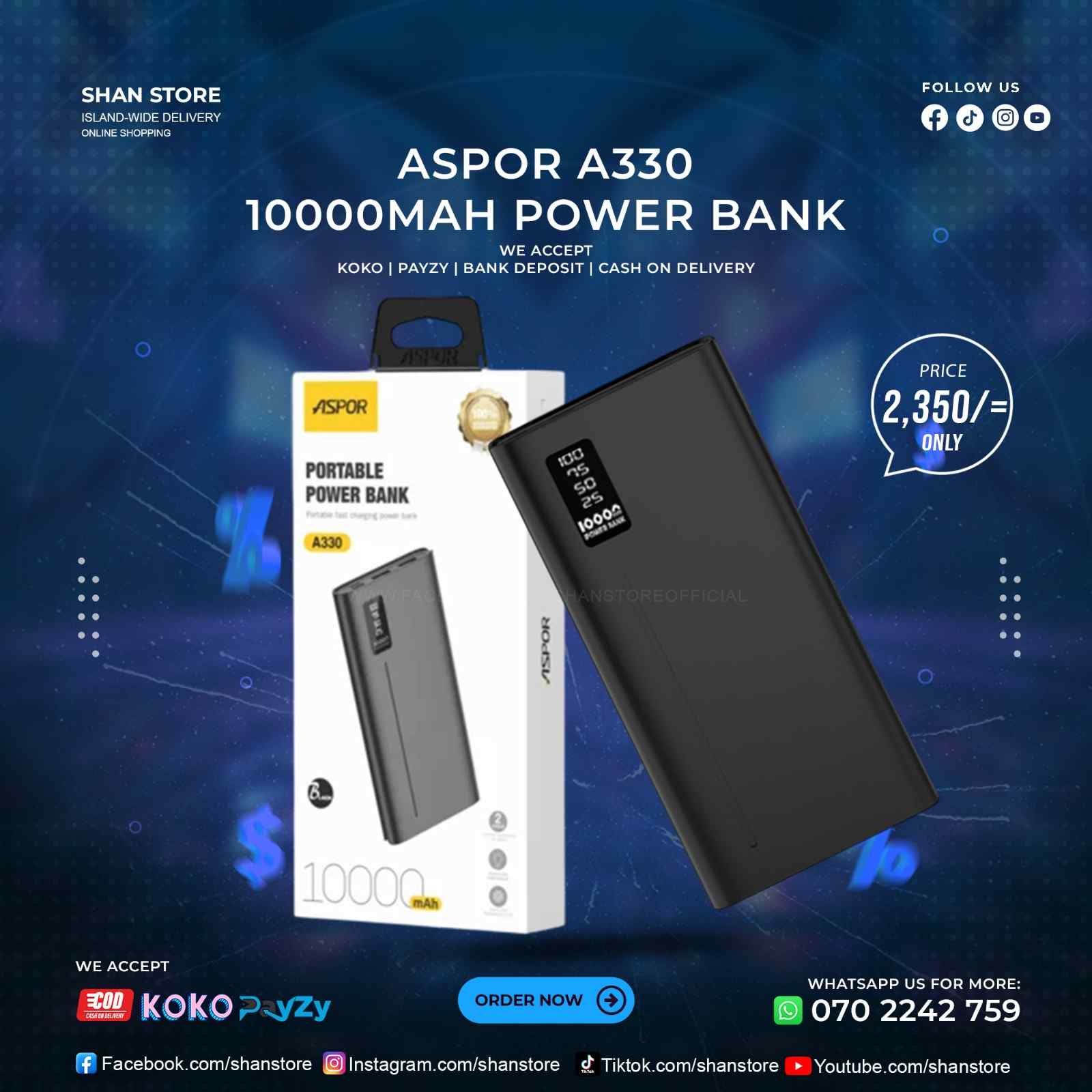 Aspor A330 10000mAh Power Bank Shan Store