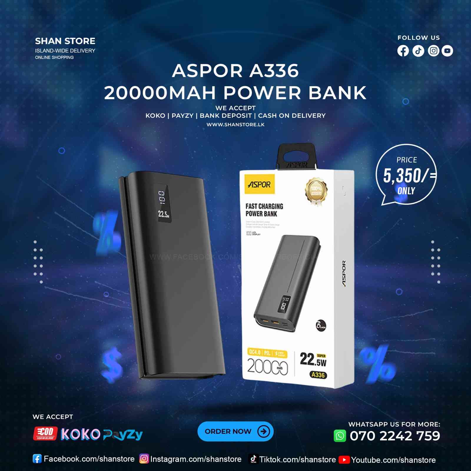 Aspor A336 20000mAh Power Bank