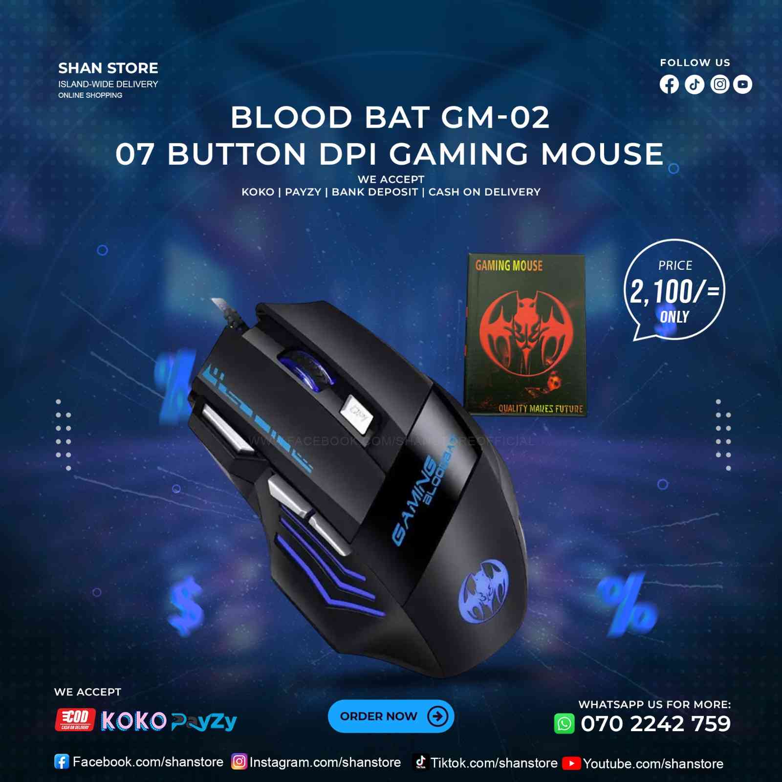 Blood BAT GM-02 RGB Gaming Mouse 07 Button DPI 3600 Shan Store