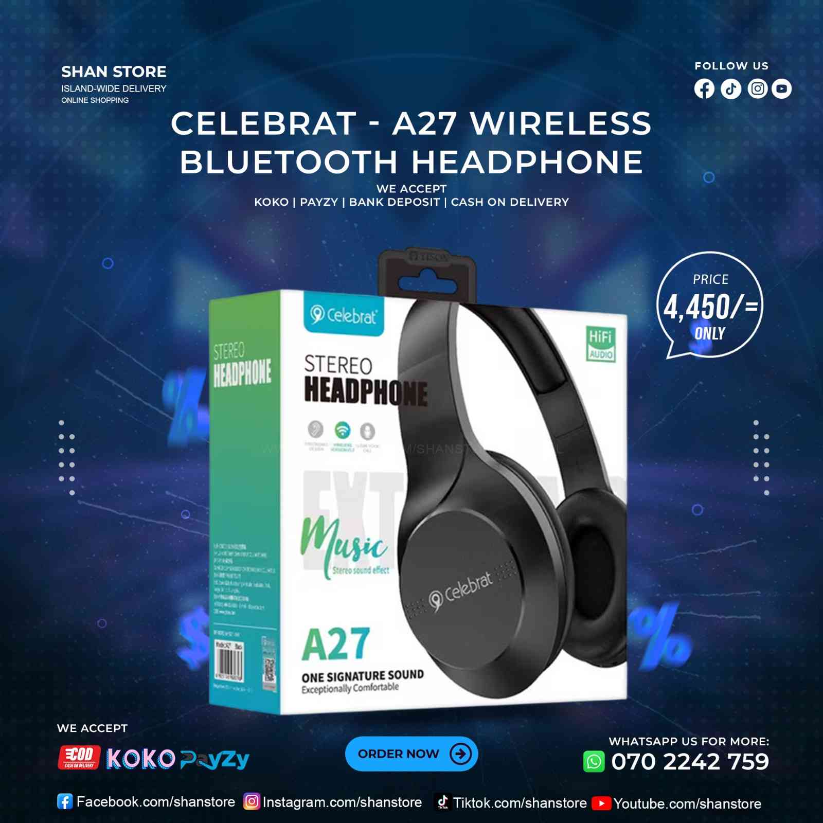 Celebrat A27 Wireless Bluetooth Headphone Shan Store