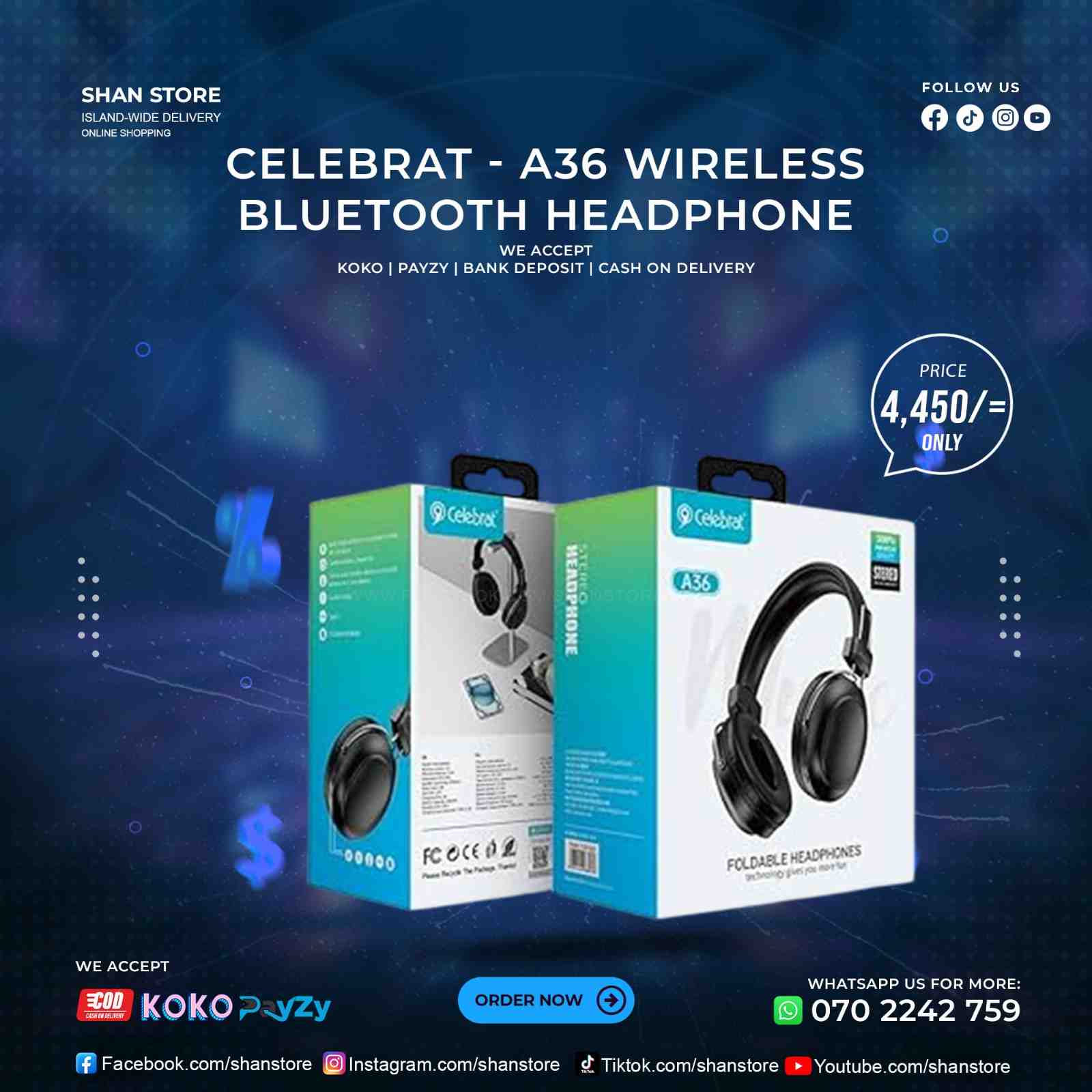 Celebrat A36 Wireless Bluetooth Headphone Shan Store