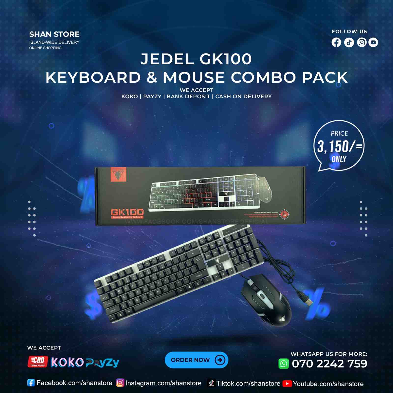 Jedel GK100 Gaming Keyboard Mouse Combo Wired Shan Store