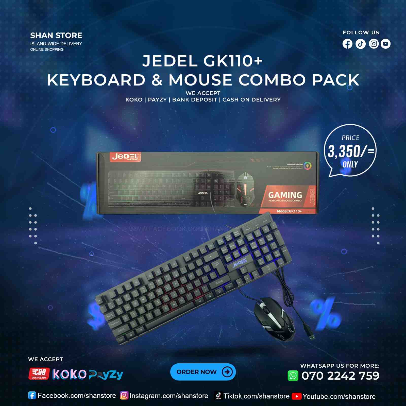 Jedel GK110+ Gaming Keyboard Mouse Combo Wired Shan Store