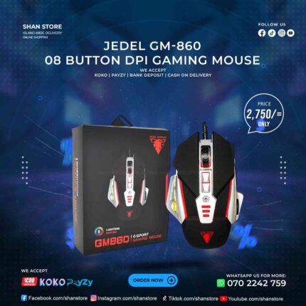 Jedel GM-860 RGB Gaming Mouse 08 Button DPI 3600 Shan Store