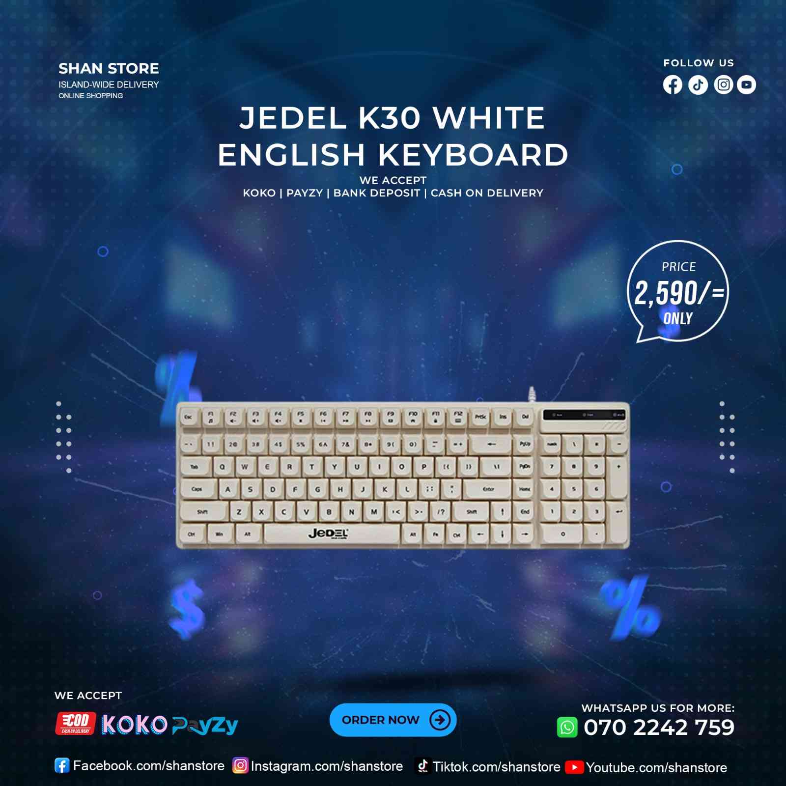 Jedel K30 White English Office Keyboard Shan Store