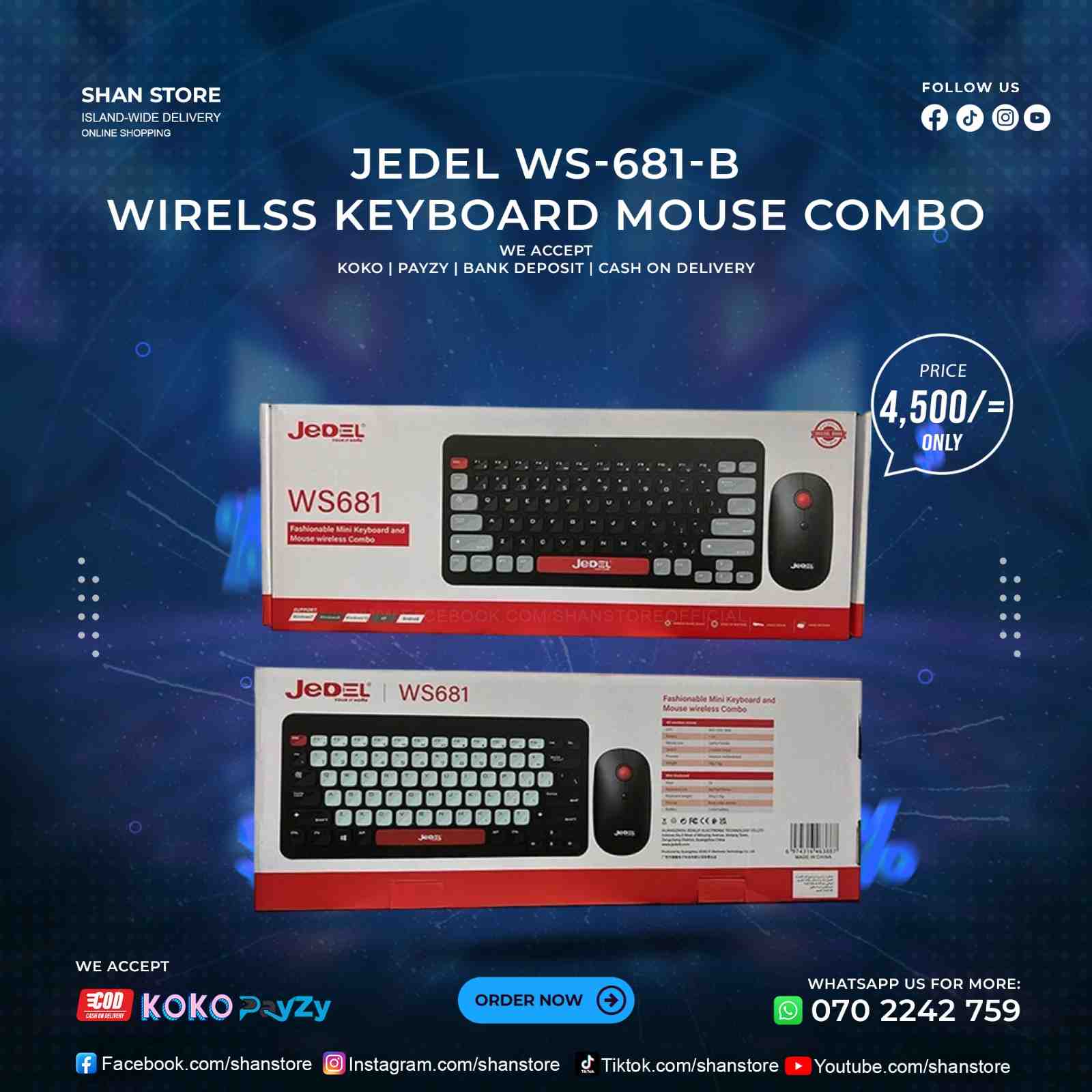 Jedel WS681-B Wireless Keyboard Mouse Combo Shan Store Jedel WS681-B Wireless Keyboard Mouse Combo Shan Store