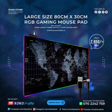 RGB Large Mouse Pad World Map Design 80cm x 80cm