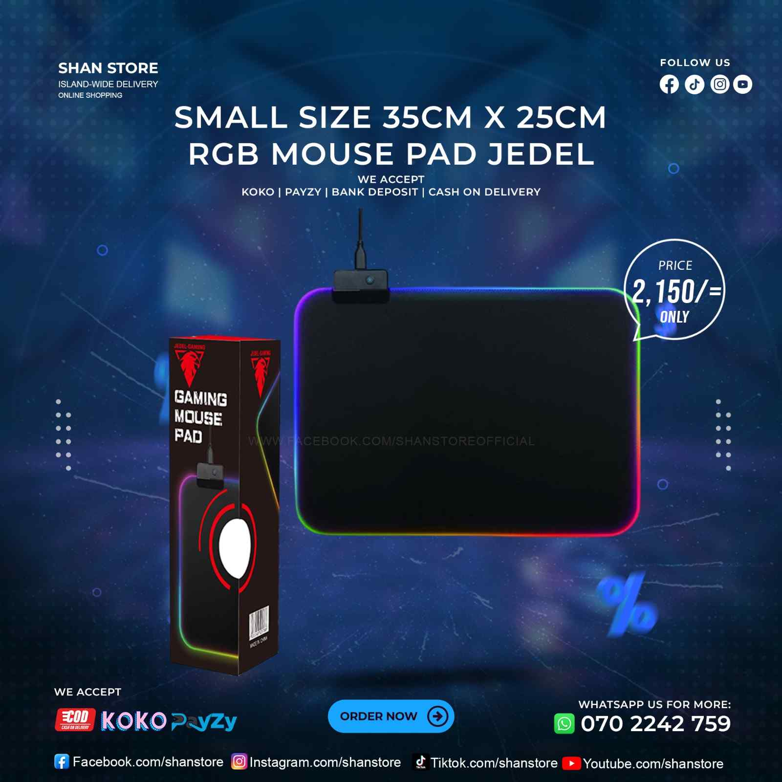 RGB Small Mouse Pad Black 35cm x 25cm - Image 1