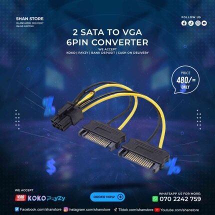 2 SATA To VGA 6 Pin Power Converter Cable