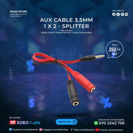 3.5mm AUX Cable Splitter Male To 2 Female