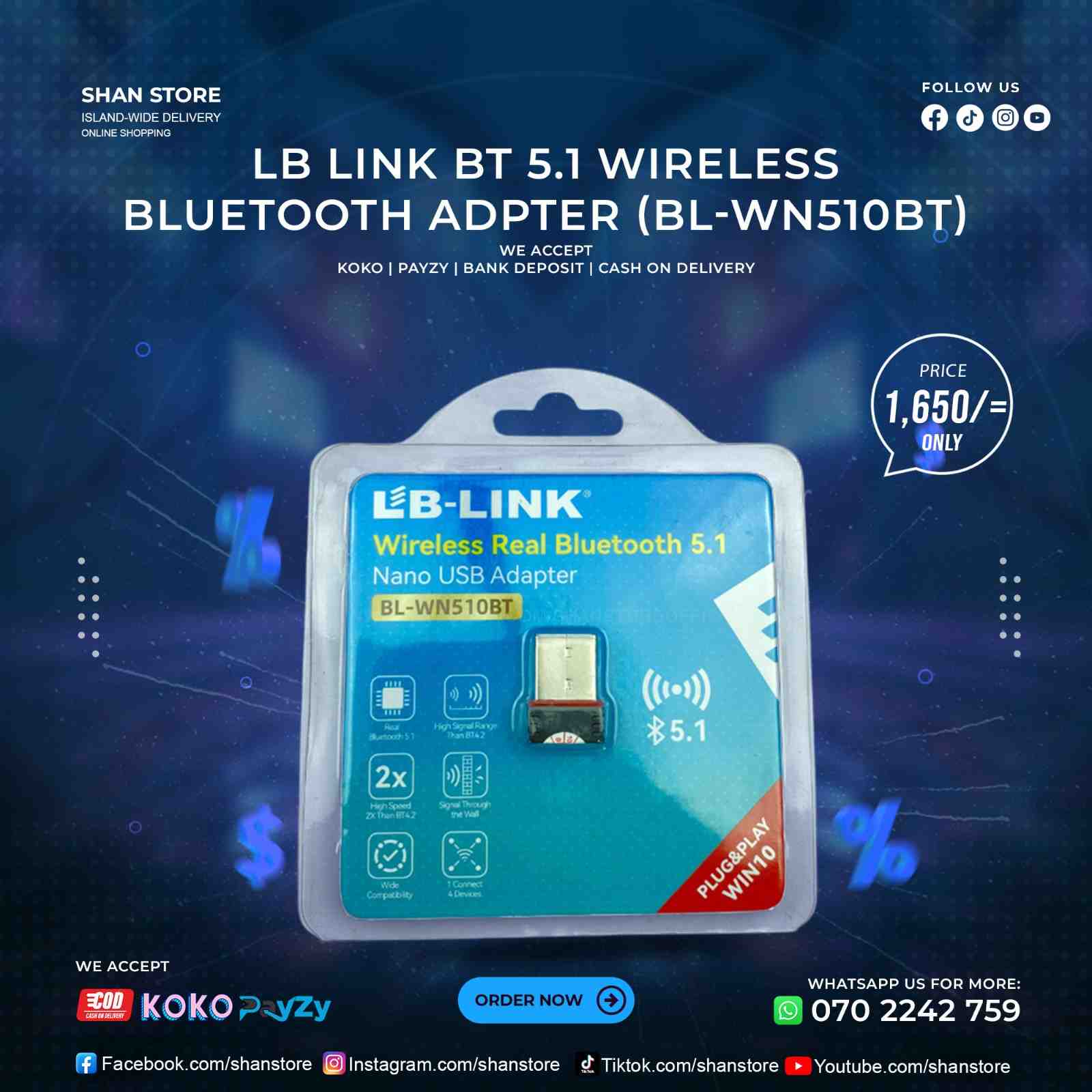 Bluetooth Adapter BT 5.1 LB Link Wireless BL-WN510BT