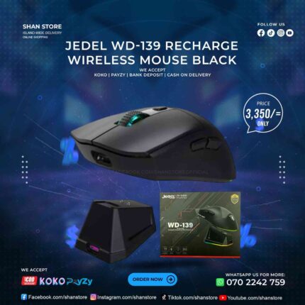Jedel WD139 RGB Rechargeable Bluetooth Wireless Mouse With Charging Doc Black