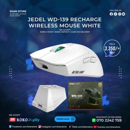 Jedel WD139 RGB Rechargeable Bluetooth Wireless Mouse With Charging Doc White