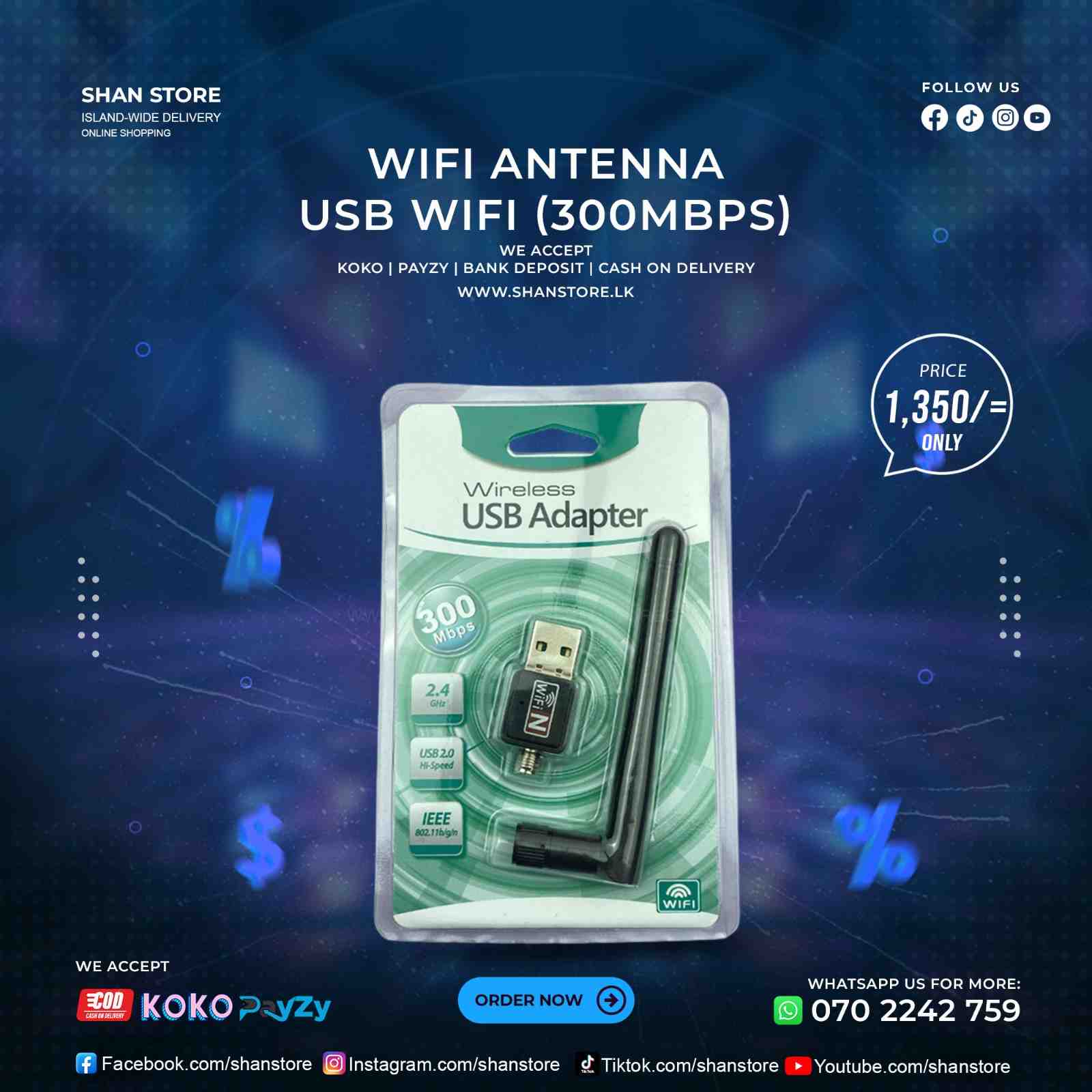 WiFi Adapter Antenna 300MBPS USB