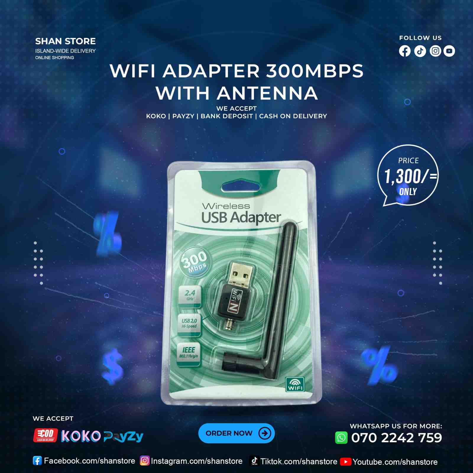 WiFi Adapter Antenna 300MBPS USB