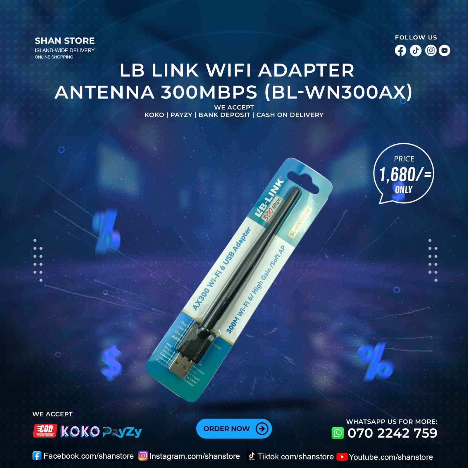 WiFi Adapter Antenna LB Link 300MBPS BL-WN300AX
