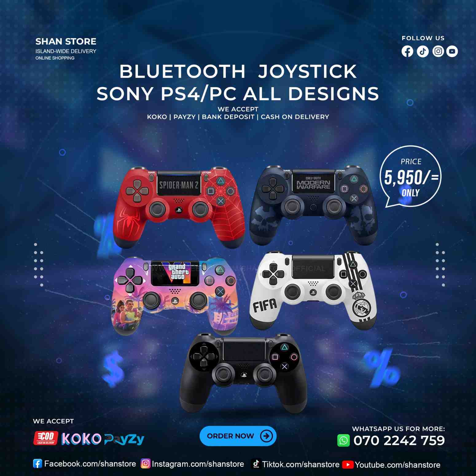 Bluetooth Joystick Wireless Sony PS4PC Rechargeable