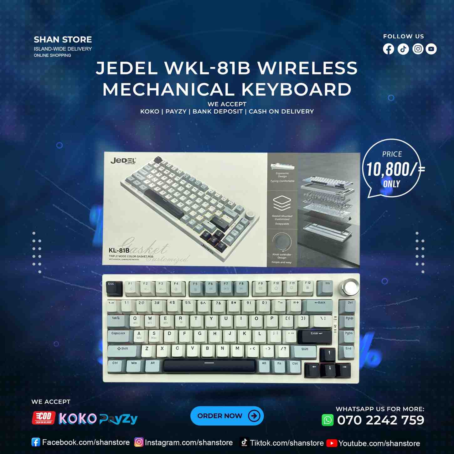 Jedel WKL-81B Mechanical Keyboard Wireless Jedel WKL-81B Mechanical Keyboard Wireless