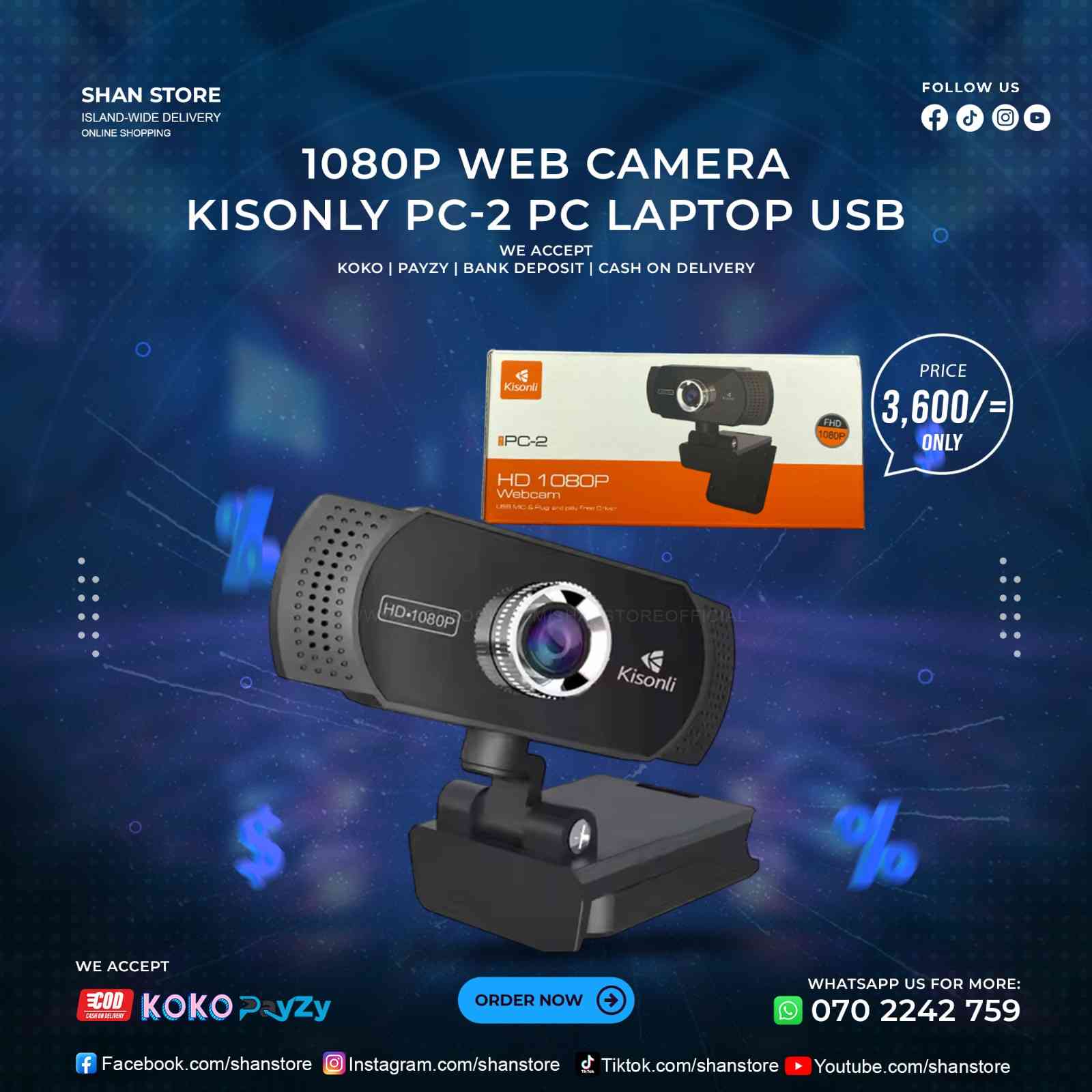 1080P Web Camera USB Kisonli PC-2