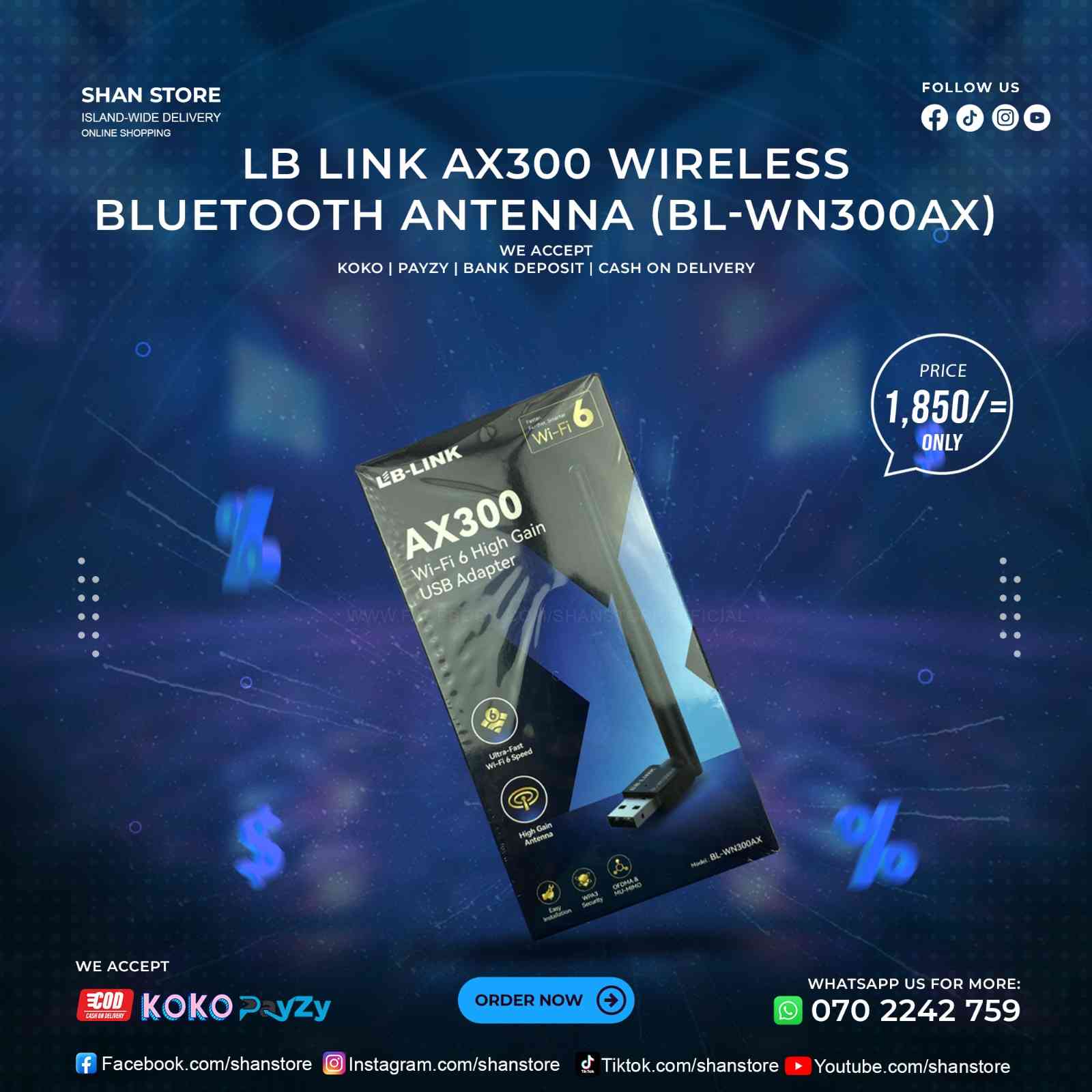 WiFi Adapter Antenna LB Link 300MBPS AX300 BL-WN300AX