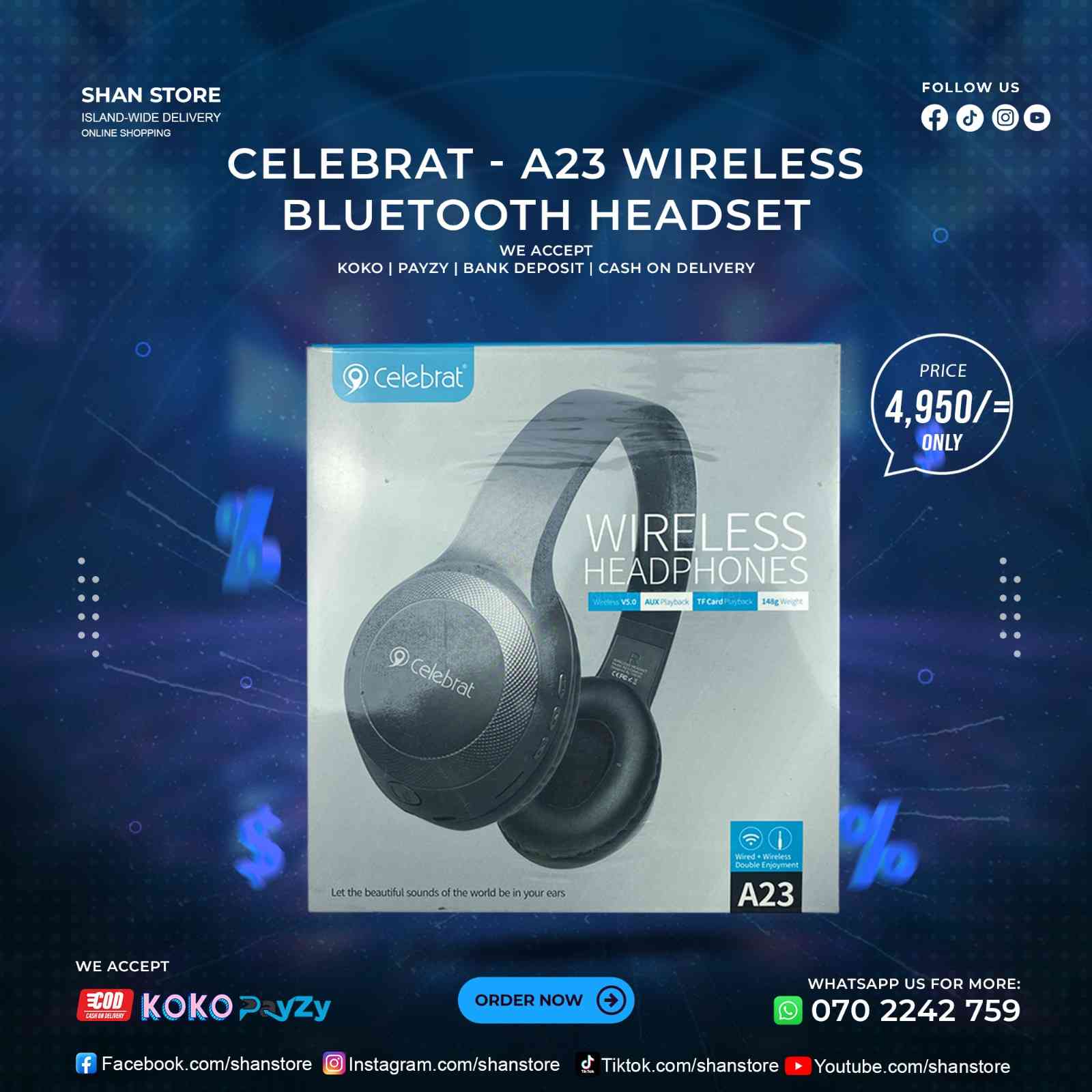 Celebrat A23 Wireless Bluetooth Headphone
