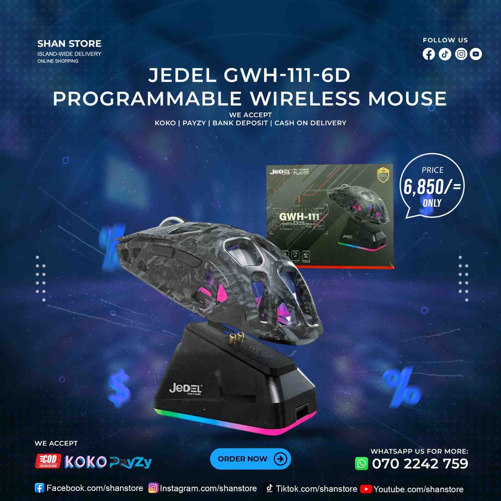 Jedel GWH-111 RGB Programmable Bluetooth Wireless Mouse With Charging Doc