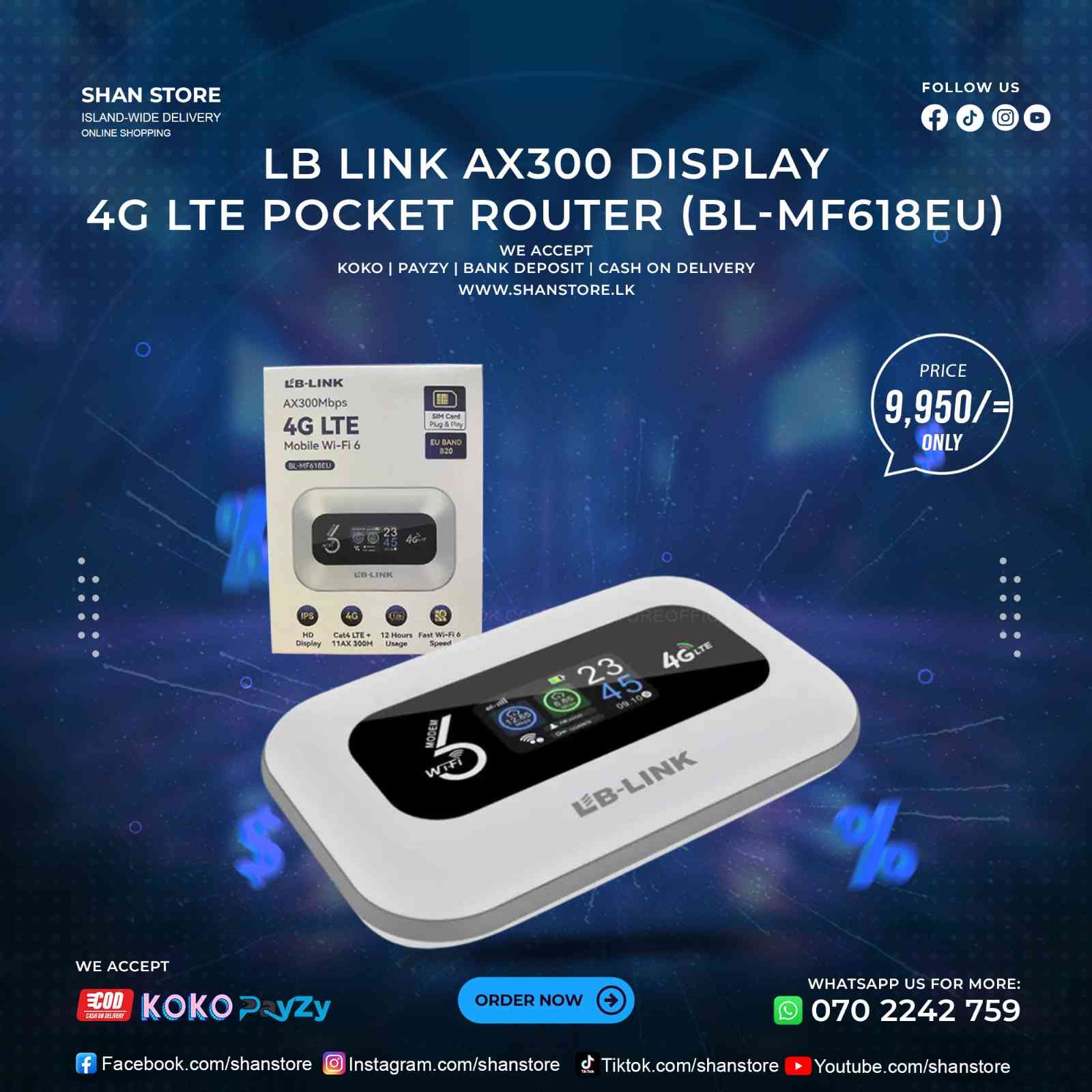 Pocket Router LB Link AX300 Portable Router With Display-Any Sim Work BL-MF618EU