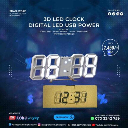 3D LED Digital Clock For Desk Wall USB Power